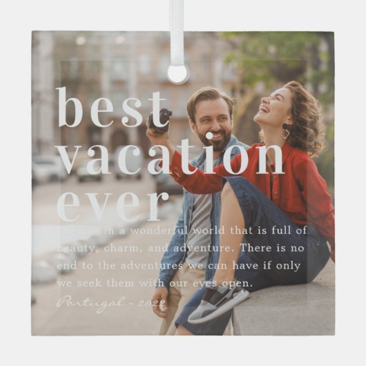 Beste vakantie ooit | Citaat- en fotocadeau Glas Ornament (Voorkant)
