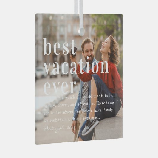 Beste vakantie ooit | Citaat- en fotocadeau Glas Ornament (Voorkant Rechts)