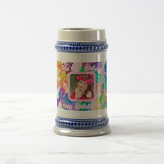 Beste Verjaardag Kleurrijke Bokeh Roze Foto Jumbo Bierpul (Center)