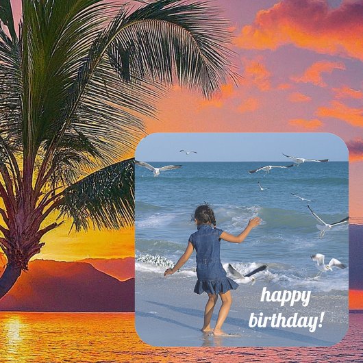 Beste Verjaardagswensen Blauw Water Beach Foto Vierkante Sticker