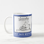 Beste verkoper Cartoon met naam keuze. Koffiemok (Links)