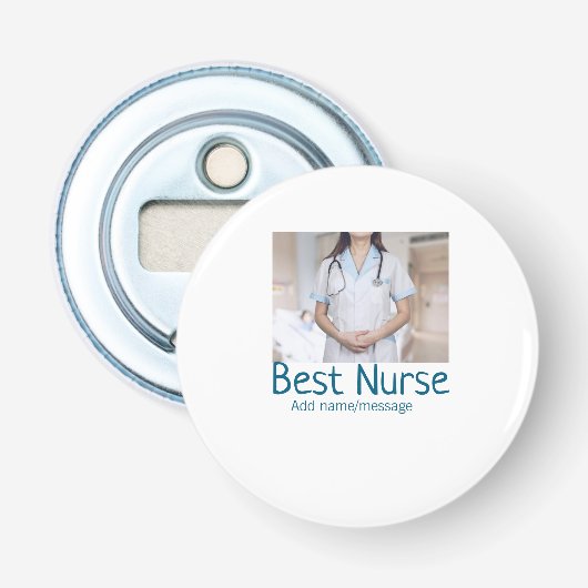 Beste verpleegkundige voeg foto naam tekst arts ho button flesopener (Voorkant)
