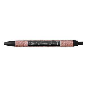 Beste verpleegster ooit roze Rose Gold Faux Glitte Zwarte Inkt Pen