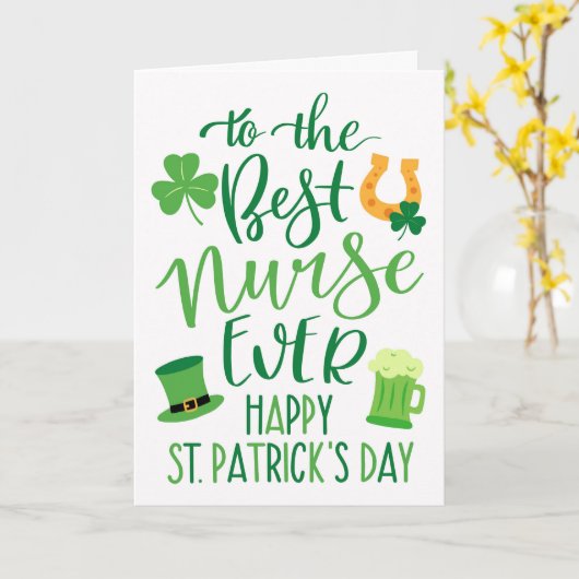 Beste verpleegster ooit St Patrick's Day Typografi Kaart (Gele Bloem)