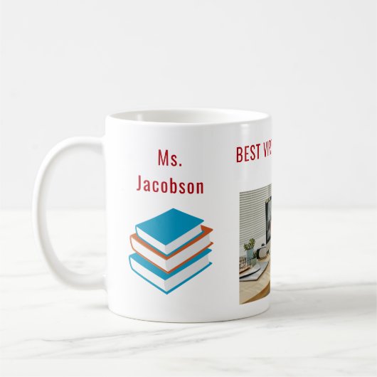 Beste virtuele leraar ooit aangepaste naam fotoboe koffiemok (Links)