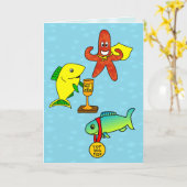 Beste Vissen Funny Cartoon Vis Kids Verjaardag Kaa Kaart (Gele Bloem)