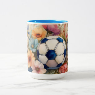Beste Voetbalmoeder Ooit Waterverf Bloemendesign - Tweekleurige Koffiemok