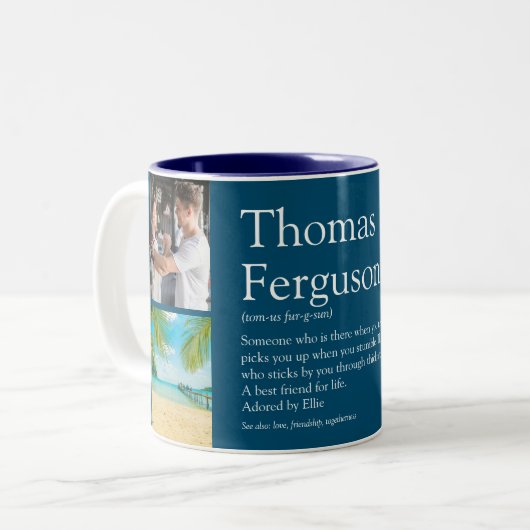 Beste Vriend BFF Definitie Fotocollage Blauw Tweekleurige Koffiemok (Voorkant links)