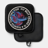Beste vriend blauwe rode Betta vis Pannenlap (Voorkant / Achterkant)