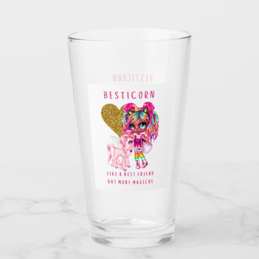 Beste vriend Gift for Girls, Magical Unicorn Pink Glas (Voorkant)