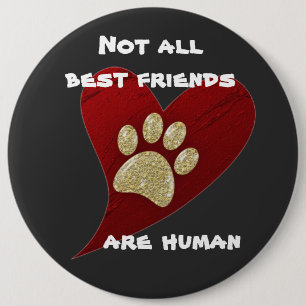 Beste vriend(in) - Red Heart Gold Paw Print Pet Ronde Button 6,0 Cm