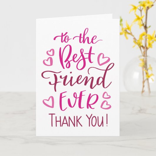Beste Vriend Ooit Dank u Typografie in Roze Kaart (Gele Bloem)