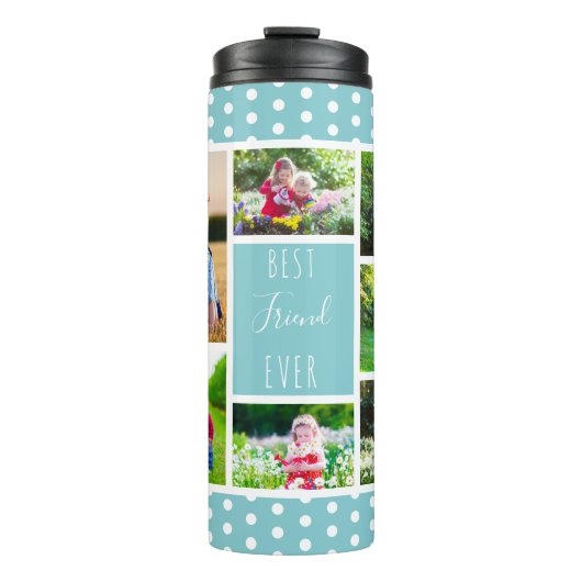 Beste Vriend Ooit Fotocollage Sky Blauw en Wit Thermosbeker (Voorkant)