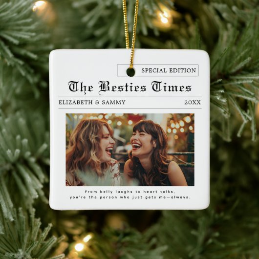 beste vriend | Schattigee Besties krantenfoto Keramisch Ornament (Boom)