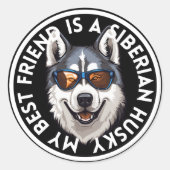 Beste vriend Siberische Husky Ronde Sticker (Voorkant)