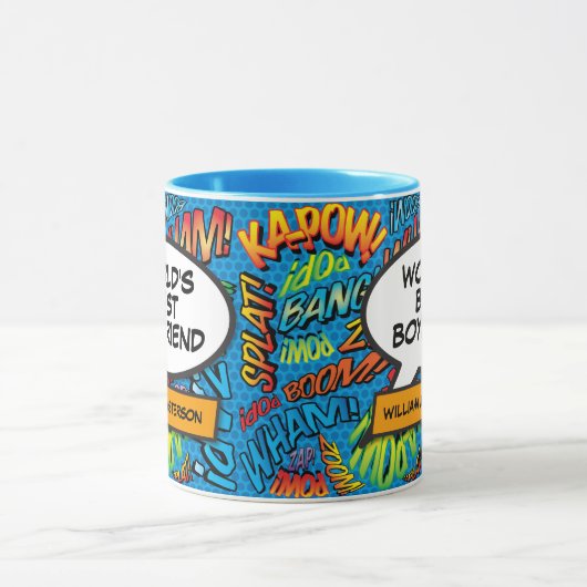 Beste vriend ter wereld naam leuk retro strip blau mok (Midden)