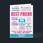 Beste vriend Verjaardag Quote Kaart<br><div class="desc">Heb je een geweldige bestie? Dit prachtige roze en blauwe ontwerp staat vol met inspirerend quotes en gezegden over beste vrienden. Gezegden zijn onder andere 'Soul Sisters' en 'Niemand krijgt ons zoals wij!. De moderne typografie zorgt voor een stijlvolle groetenwagen. Voeg je eigen persoonlijke bericht toe om aan te passen...</div>