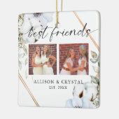 Beste Vrienden 2 foto Collage Boho Bloemen Kerstmi Keramisch Ornament (Links)