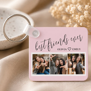 Beste Vrienden 3 Foto Collage Aandenken Blush Roze Sleutelhanger