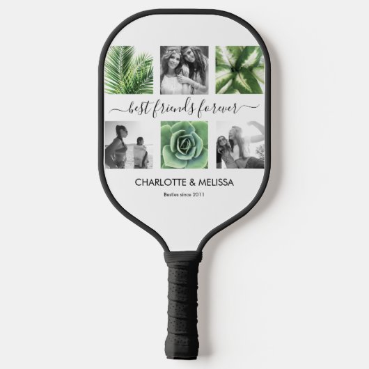 Beste vrienden 6 Photo Collage White Script Pickleball Paddle (Achterkant)