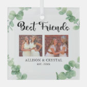 Beste vrienden Aangepast 2 Fotocollage Eucalyptus Glas Ornament (Voorkant)