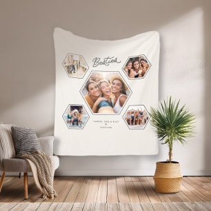 Beste vrienden aangepaste collage met 5 foto's aan fleece deken