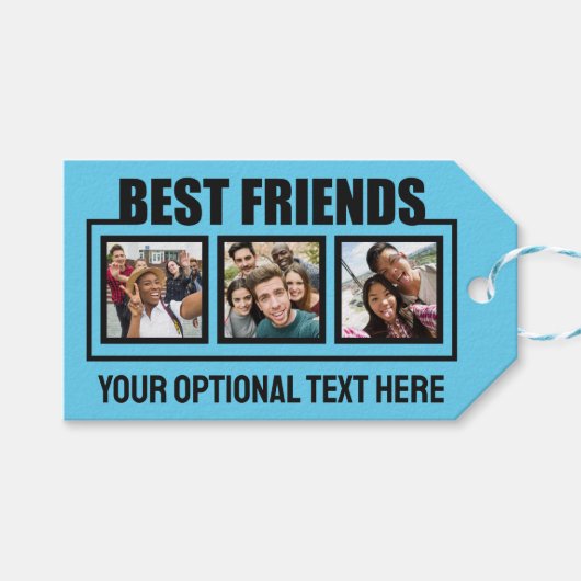 Beste vrienden, aangepaste foto's, tekst en kleur cadeaulabel (Voorkant (Horizontaal))