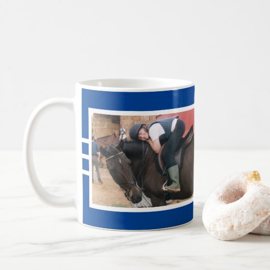 Beste vrienden altijd paardenfoto wit diep blauw koffiemok (Met donut)