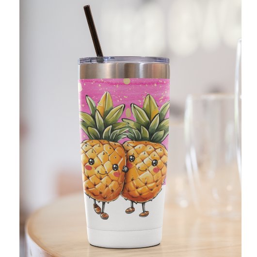 Beste Vrienden Ananas Kawaii Ananas Schattige Roze Geïsoleerde Drinkbeker