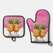 Beste Vrienden Ananas Kawaii Ananas Schattige Roze Ovenwant & Pannenlap Set (Voorkant)