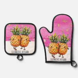 Beste Vrienden Ananas Kawaii Ananas Schattige Roze Ovenwant & Pannenlap Set