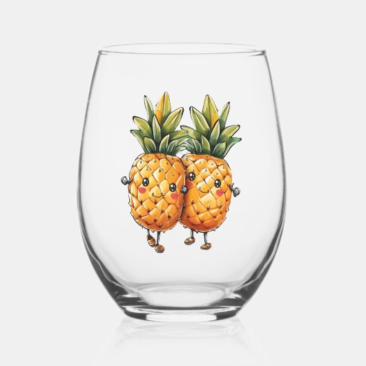 Beste Vrienden Ananas Kawaii Fruit Zomer Wijnglas Zonder Voet (Voorkant)