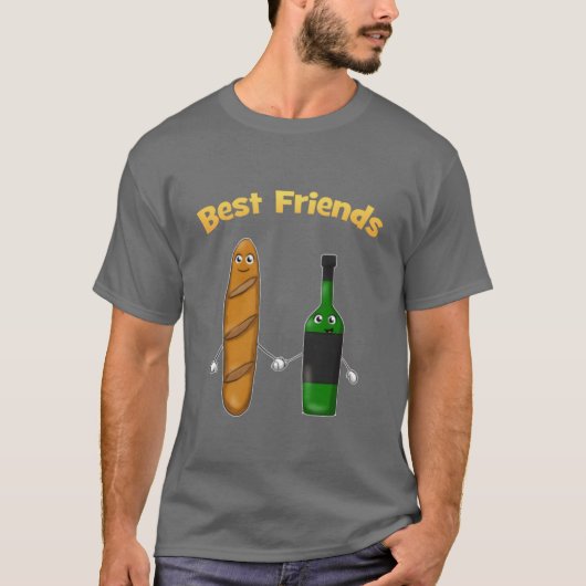 Beste Vrienden Baguette Wijn Beste Vrienden T-shirt (Voorkant)