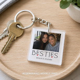 Beste Vrienden Beste Vriendin Hart Typografie Foto Sleutelhanger