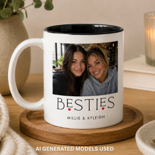 Beste Vrienden Bestie Hart Typografie Foto Tweekleurige Koffiemok