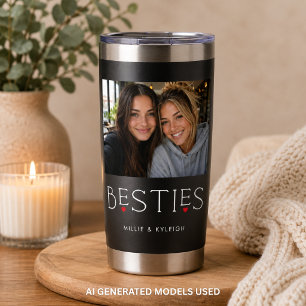 Beste Vrienden Bestie Hart Typografie Zwarte Foto Geïsoleerde Drinkbeker
