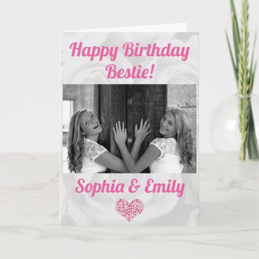 Beste vrienden Besties BFF Birthday Voeg fotonamen Kaart (Voorkant)