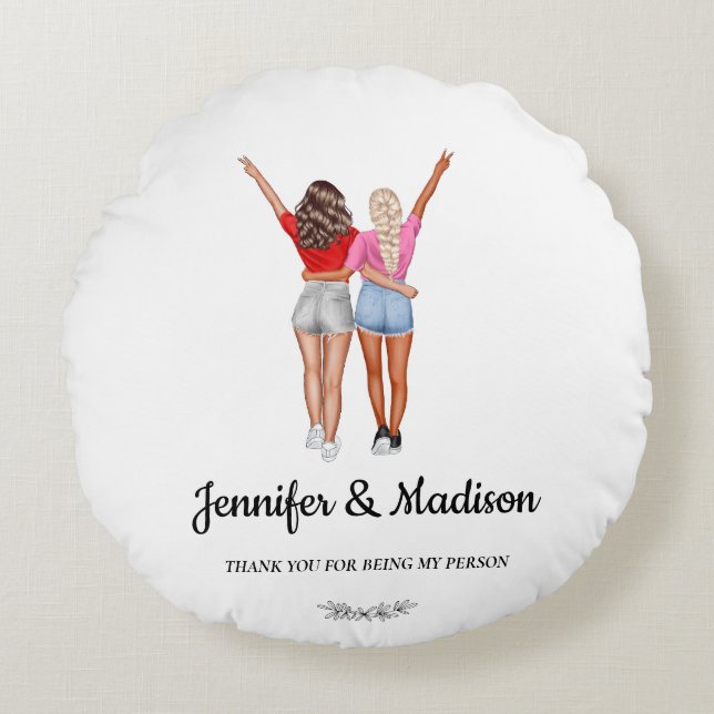 Beste vrienden BFF Besties Vriendschap Aangepaste  Rond Kussen (Voorkant)