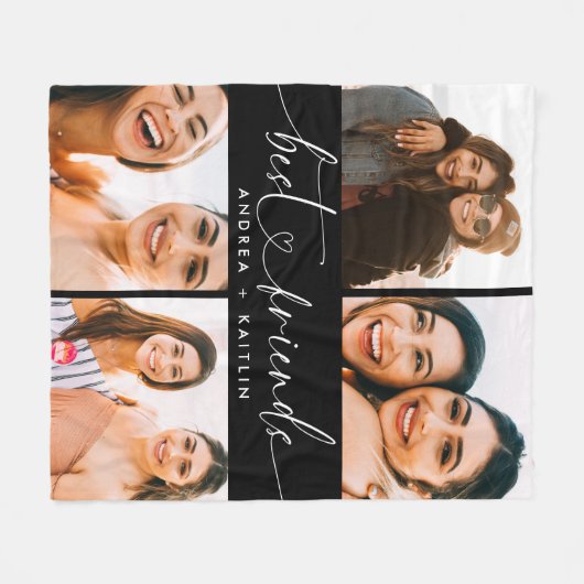 Beste Vrienden BFF Modern Elegant Hart Script Foto Fleece Deken (Voorkant (Horizontaal))