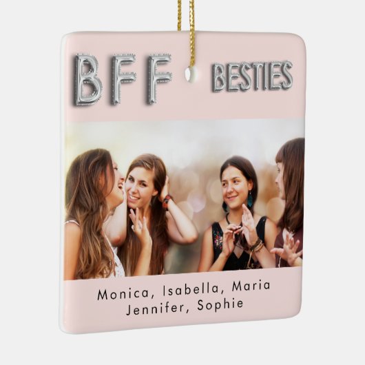 Beste vrienden blush Zilveren foto namen Keramisch Ornament (Rechts)
