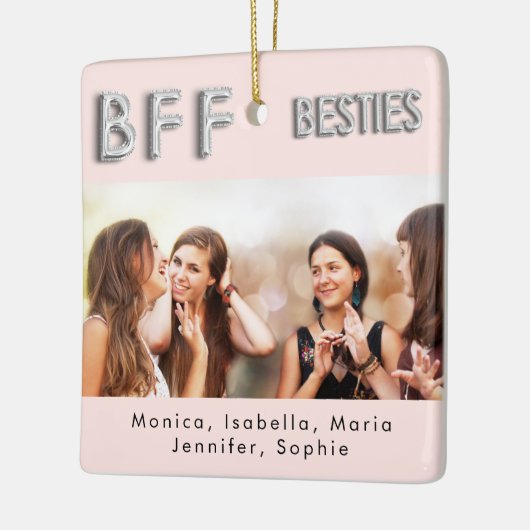 Beste vrienden blush Zilveren foto namen Keramisch Ornament (Links)