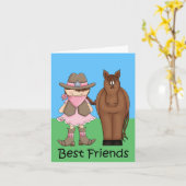 Beste Vrienden - Brunet Cowgirl en Paard Kaart (Gele Bloem)