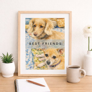 Beste Vrienden Cute Honden Watercolor Poster