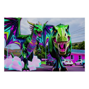 Beste Vrienden - Draak en Dinosaurus Wandelen Perfect Poster