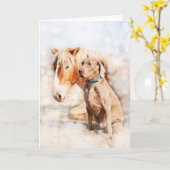 Beste vrienden - een trekpaard en een hond kaart (Gele Bloem)