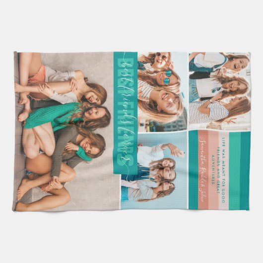 Beste vrienden Forever | Moderne Stripes BFF 4 Fot Theedoek (Horizontaal)