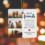 Beste vrienden Foto Collage & Quote Kerstmis Keramisch Ornament<br><div class="desc">Besties zijn onschatbaar - Als je het geluk hebt dat je er een hebt, laat ze dan weten hoeveel ze voor je betekenen met deze trendy kerstversiering van 'Beste vrienden'. Met drie foto's van uw keuze, die eenvoudig kunnen worden gedownload van uw telefoon of computer, een prijsopgave voor bestie die...</div>