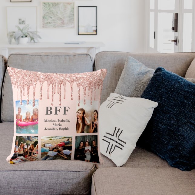 Beste vrienden foto collage roos goud glitter roze kussen (Creator heeft geüpload)