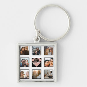 BESTE VRIENDEN Foto Collage Roze Gouden Hart Sleutelhanger