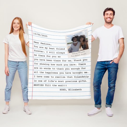 Beste vrienden Foto Gepersonaliseerde Brief Fleece Deken (In situ)